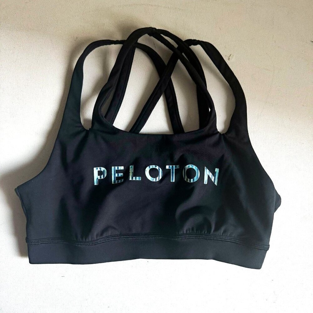 Peloton Black Blue Spellout Sports Cycling Gym Bra Top S